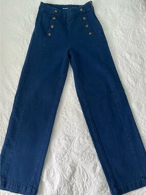 Old Navy Dark High-Rise Wide Leg Jeans with Button Detail And Side Zipper Size 0